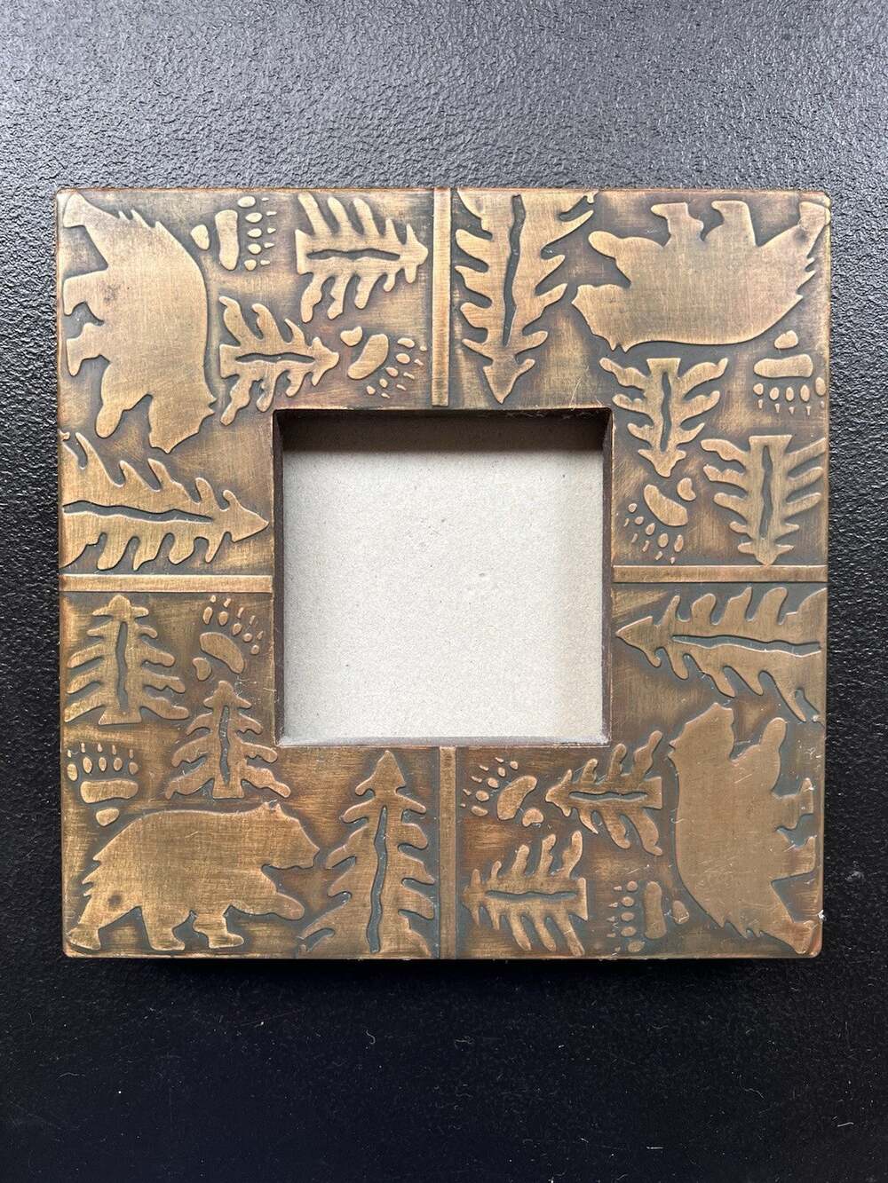 Photo Frame Aged Copper Clad Embossed Bear Woodland Cabin Gorpcore 6.5" Square